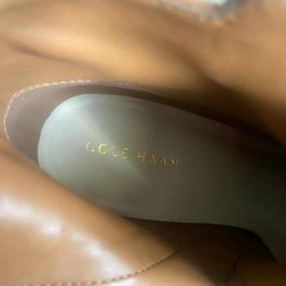 Cole Haan Chandra OT Leather‎ Bootie Pecan Peep Toe Sandal Block Heel Size 7.5 - Picture 8 of 10